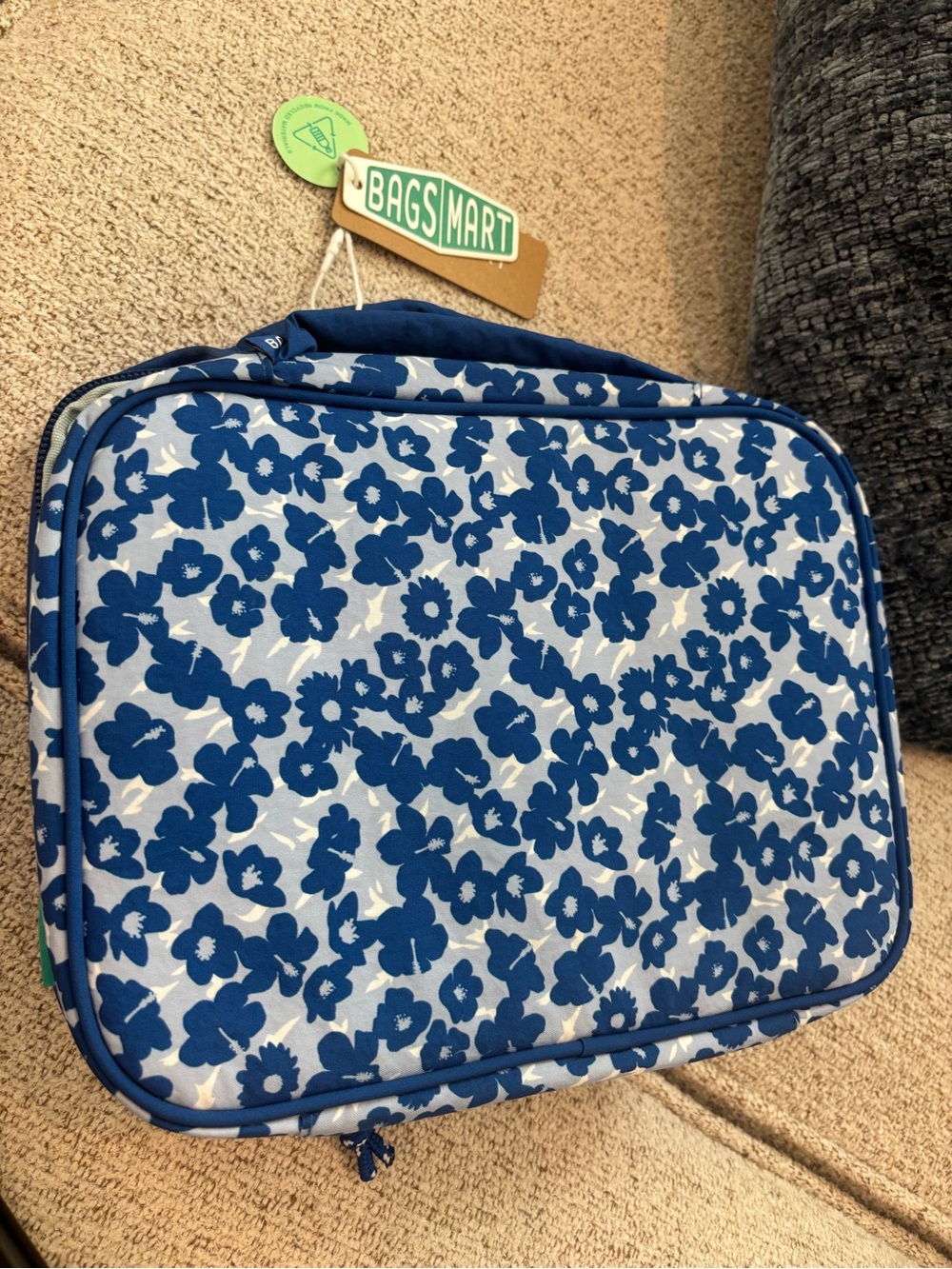 BAGSMART Blue/White Floral Makeup Bag Organizer Zippered w/ Pockets New